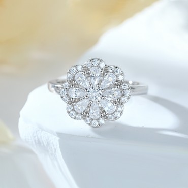 New s925 sterling silver zircon flower ring