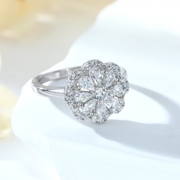 New s925 sterling silver zircon flower ring