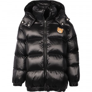 Teddy Logo Patch Padded Winter Jacket in Black