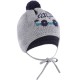 Car Print Woolen Pom Pom Cap in Grey