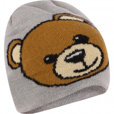 Teddy Logo Print Winter Cap and Snood Scarf in Grey