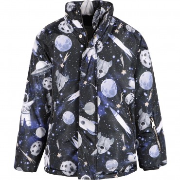 Space Print Winter Jacket in Black