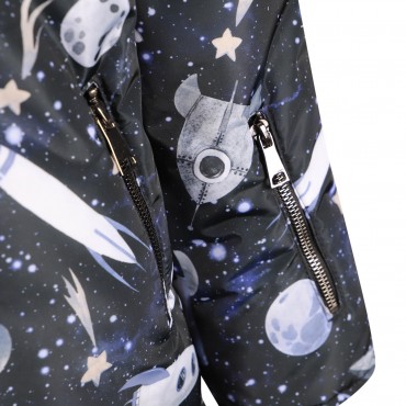 Space Print Winter Jacket in Black