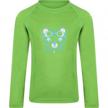 Bear Print Merino Wool Long-Sleeved Tee in Green