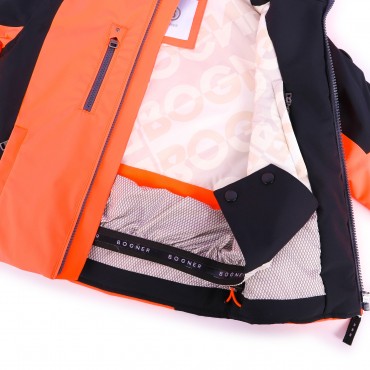 Color Block Logo Ski Jacket in Orange and Black