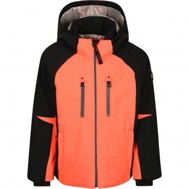 Color Block Logo Ski Jacket in Orange and Black