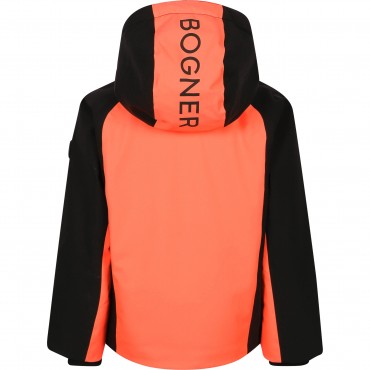 Color Block Logo Ski Jacket in Orange and Black