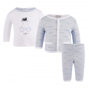 Logo All Over Tracksuit and Tee Set in Light Blue and White